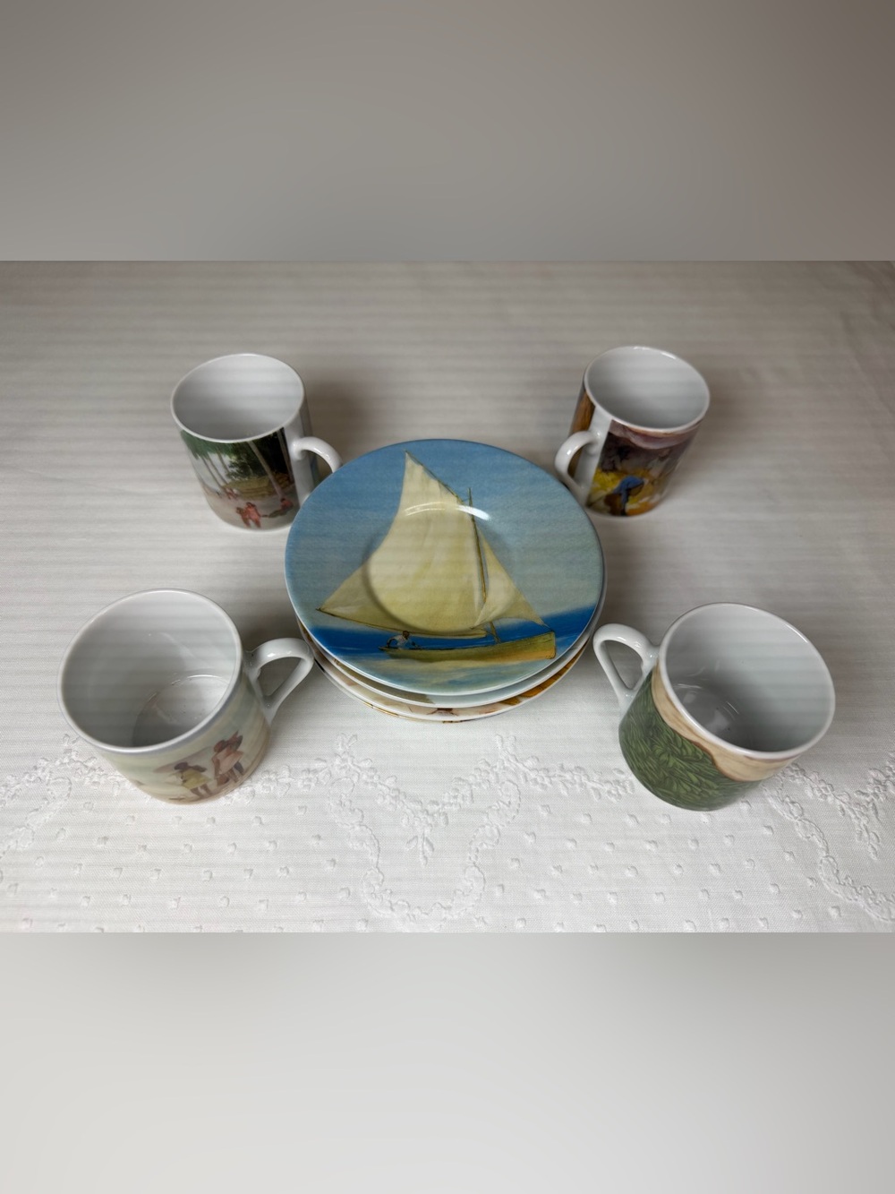Vintage Andújar Arte de Café Dominican Art 4-Cup & Saucer Set